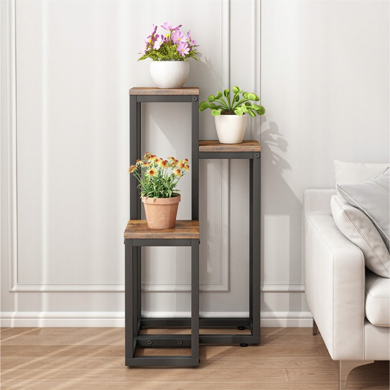 Support à plantes pour pots de fleurs – Étagère métallique rustique à 3 niveaux
