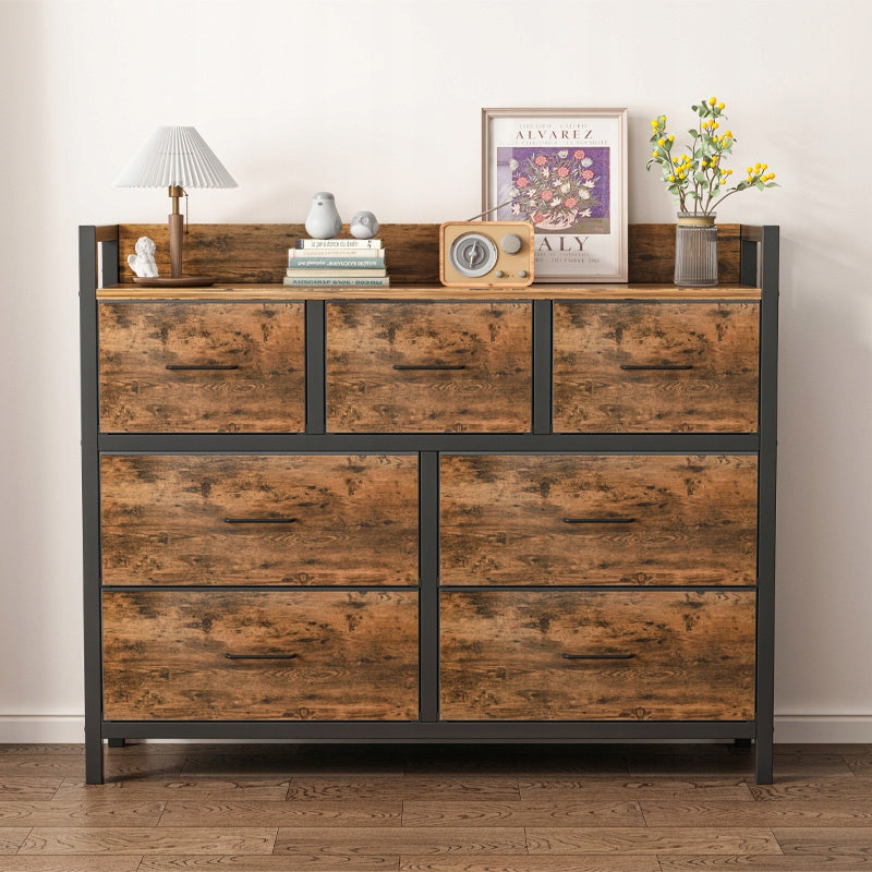 Commode brun rustique avec 7 tiroirs – 98 × 85 × 28,5 cm, style loft industriel