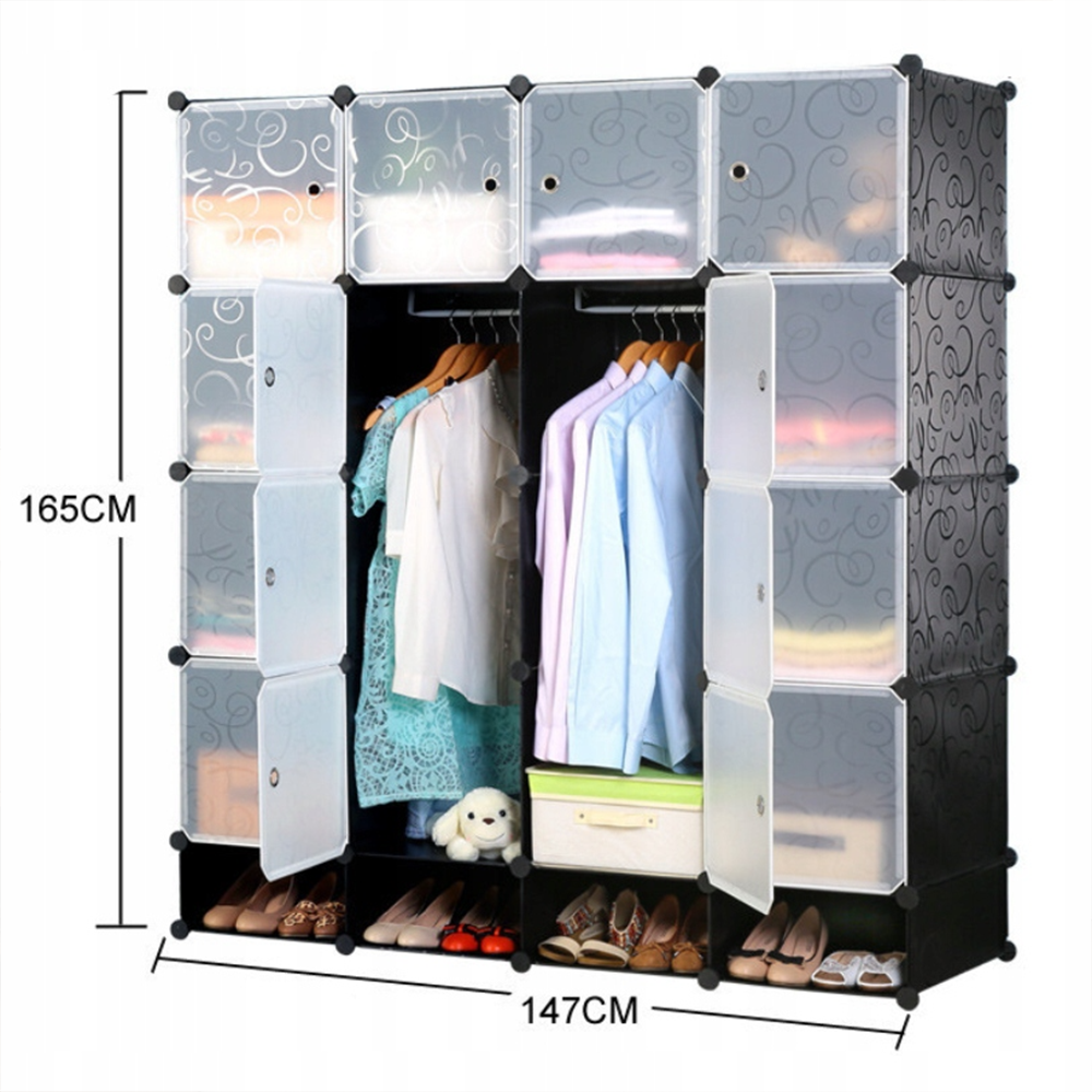 Armoire modulaire pliable 165x147 cm – Armoire avec étagères et compartiment à chaussures, idéale pour la chambre à coucher ou les voyages