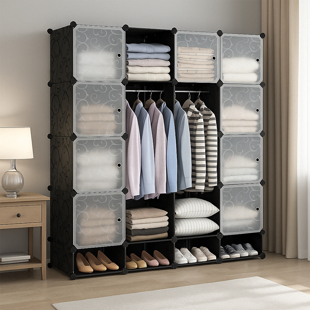 Armoire modulaire pliable 165x147 cm – Armoire avec étagères et compartiment à chaussures, idéale pour la chambre à coucher ou les voyages