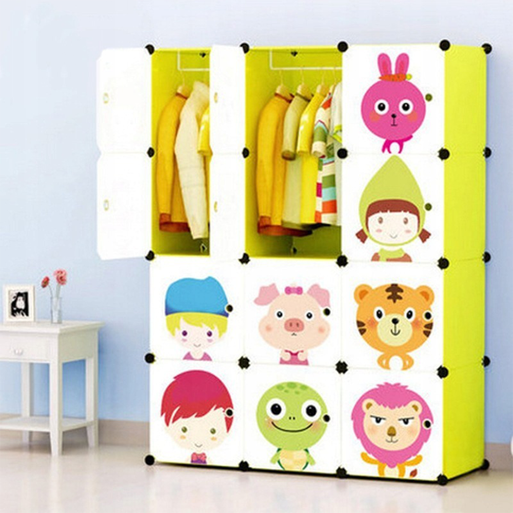 Armoire modulable pliante pour enfants – 146 × 110 × 36 cm, avec motifs colorés et structure en métal.