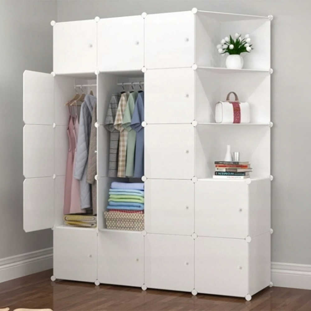 Armoire-penderie modulaire pliable 183x147x47 cm avec cadre en métal – solution de rangement pratique pour les petits espaces.
