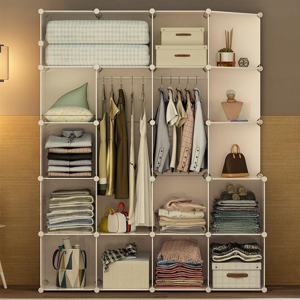 Armoire-penderie modulaire pliable 183x147x47 cm avec cadre en métal – solution de rangement pratique pour les petits espaces.