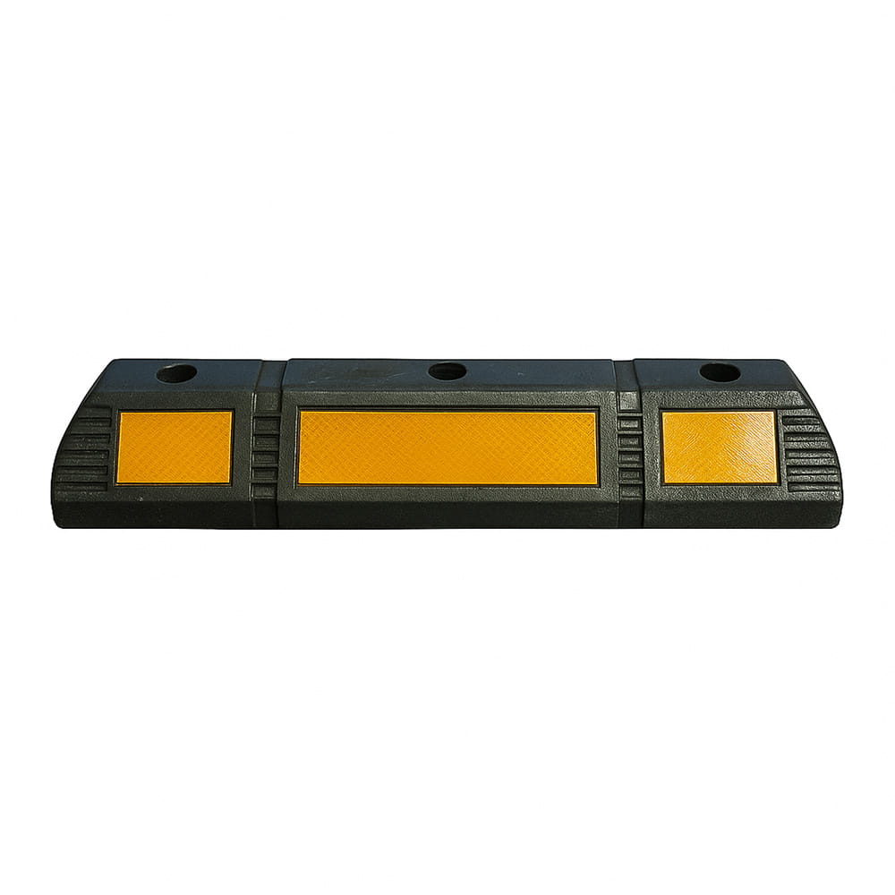 Lot de 2 butées de stationnement – butées de roues en caoutchouc de 59 cm avec bande réfléchissante jaune.