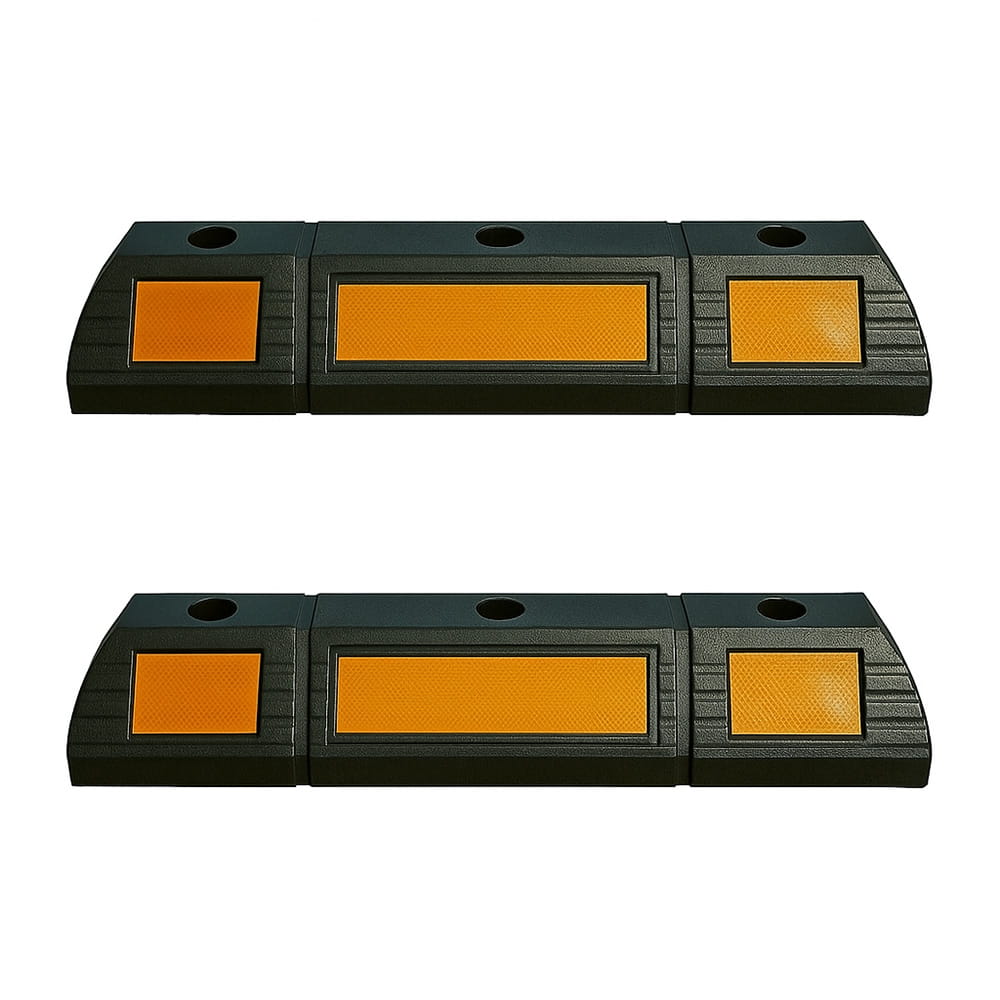 Lot de 2 butées de stationnement – butées de roues en caoutchouc de 59 cm avec bande réfléchissante jaune.