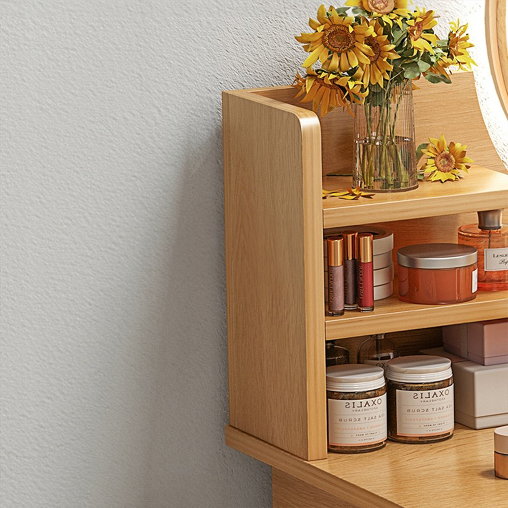 Coiffeuse avec miroir rond, 80 x 40 x 120 cm – style classique et fonctionnalité moderne.