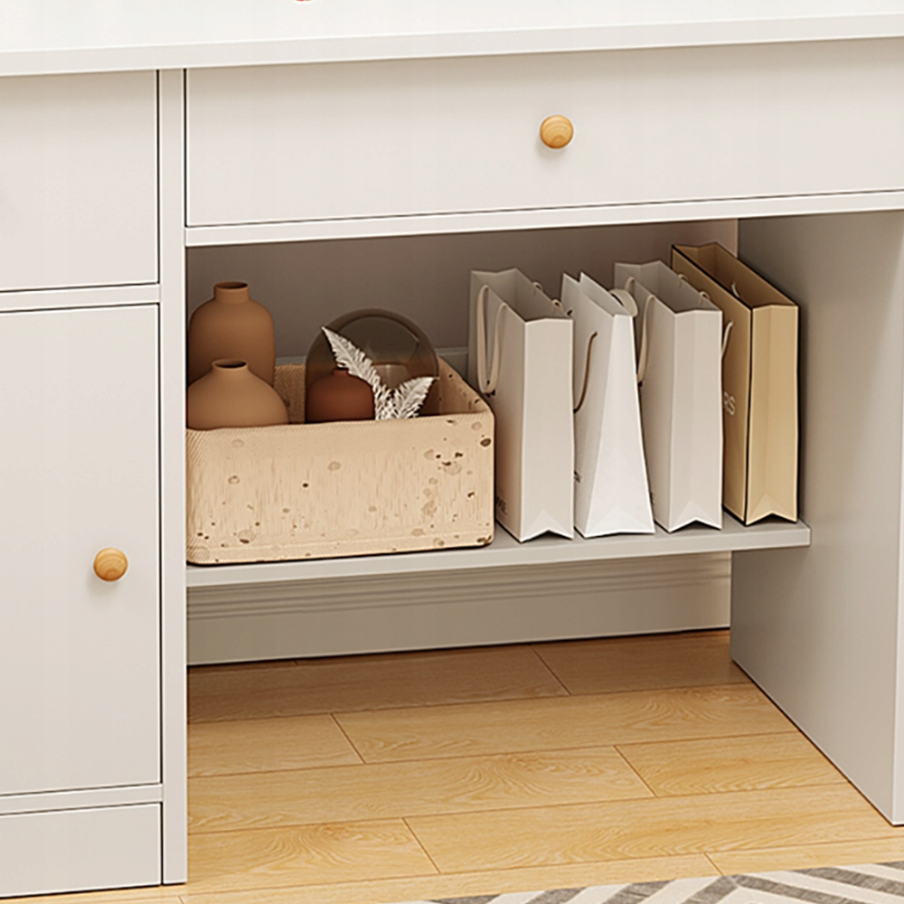 Coiffeuse blanche avec miroir, 80 x 34 x 125 cm – meuble élégant et compact pour le maquillage et le rangement.