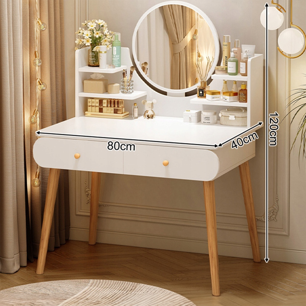 Coiffeuse blanche avec miroir, 80 x 40 x 120 cm – meuble moderne pour la chambre ou la salle de bain.