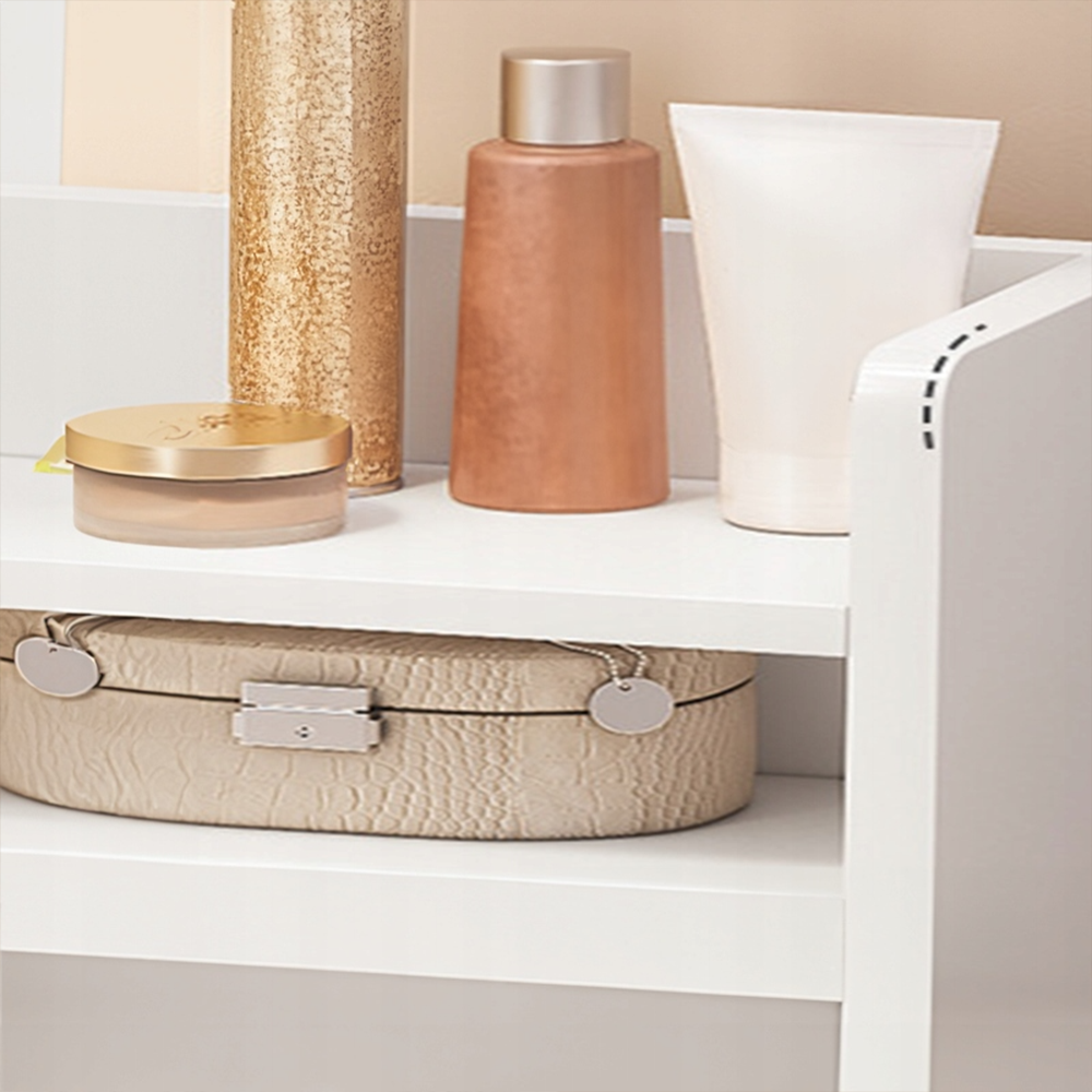 Coiffeuse blanche avec miroir, 80 x 40 x 120 cm – meuble moderne pour la chambre ou la salle de bain.