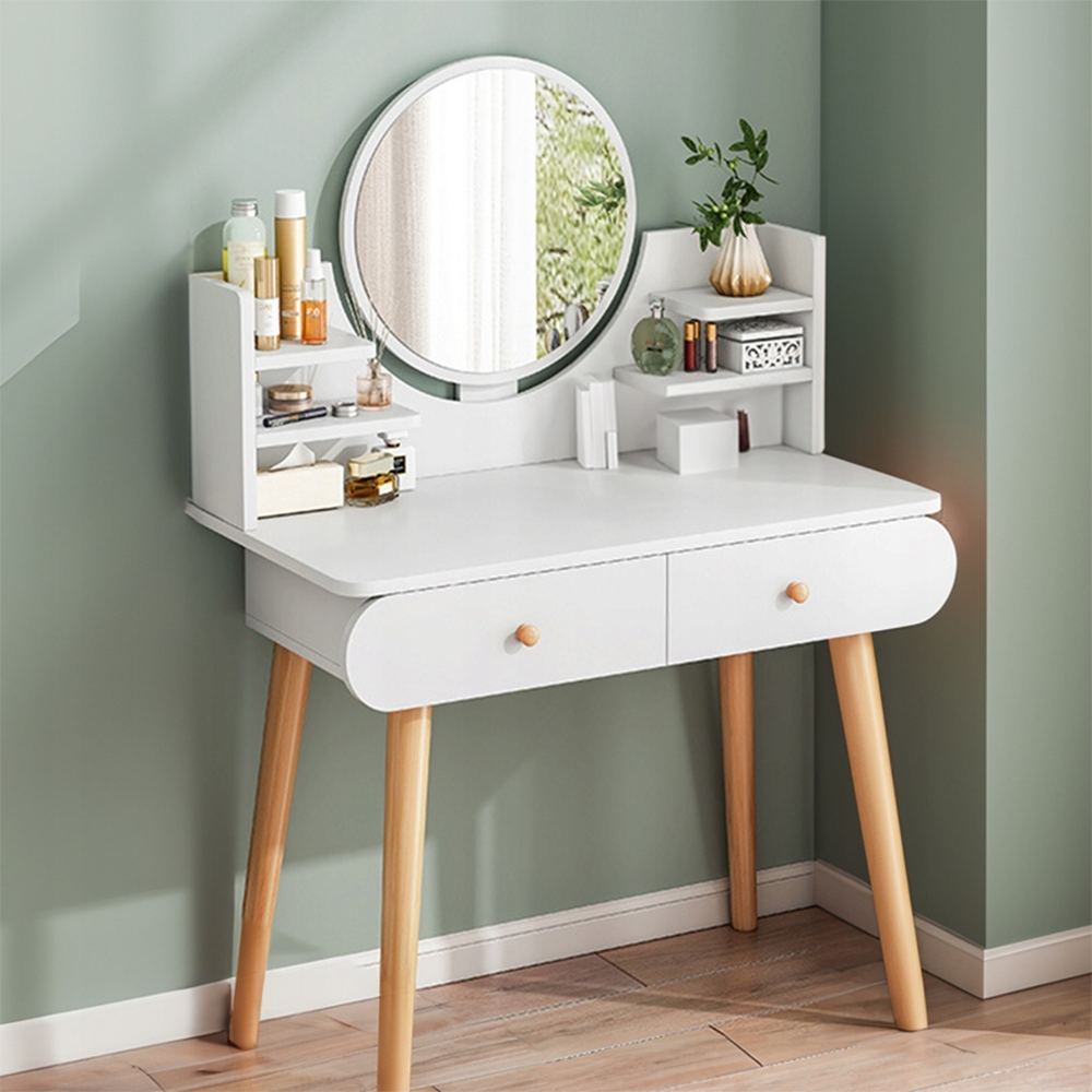 Coiffeuse blanche avec miroir, 80 x 40 x 120 cm – meuble moderne pour la chambre ou la salle de bain.