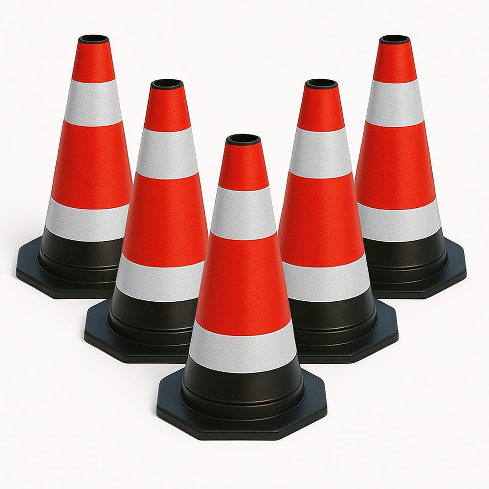 Lot de 5 cônes de signalisation flexibles et réfléchissants – hauteur 40 cm – Signalisation sécurisée des zones de circulation et de chantiers.