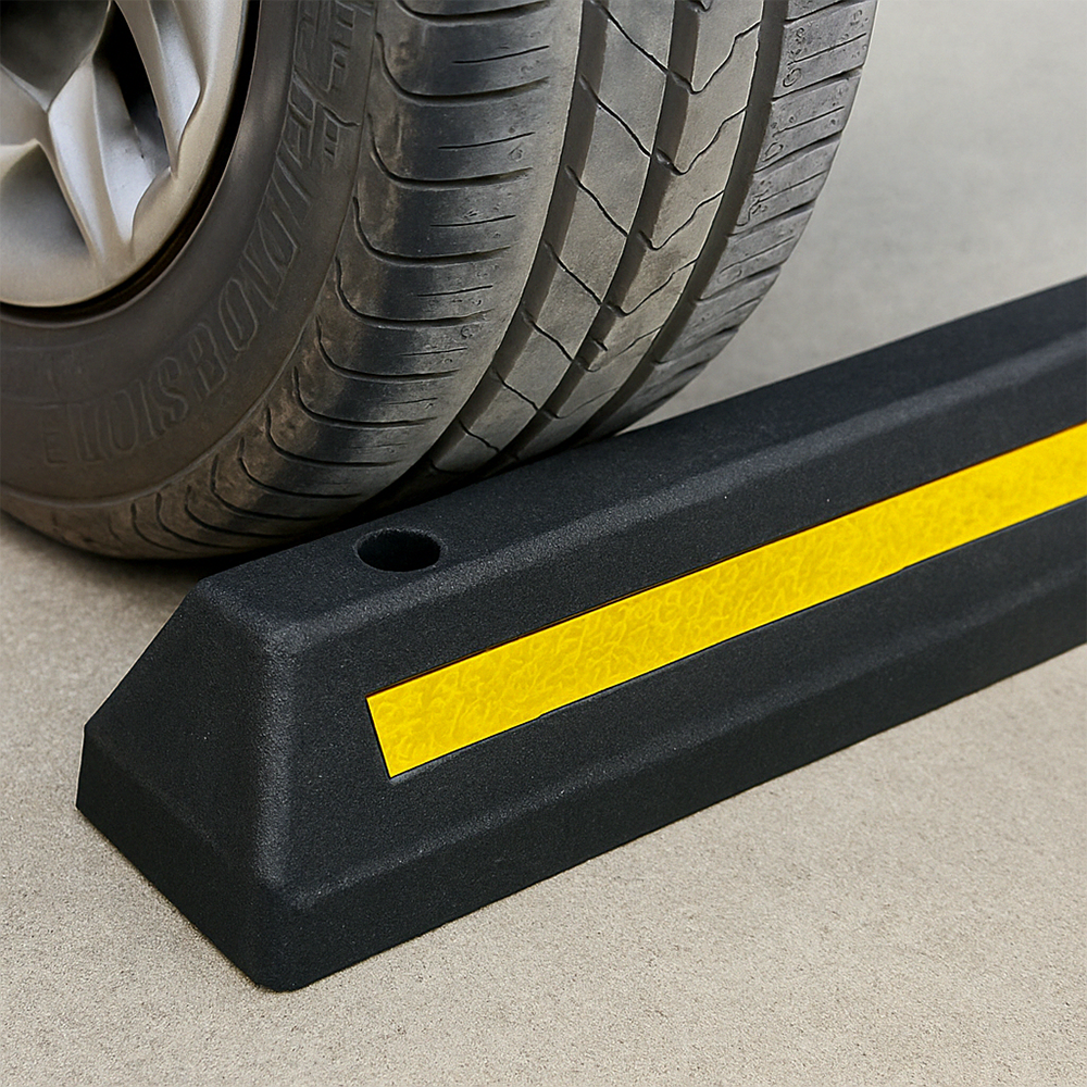 Ensemble de 2 butées de stationnement, 54 cm, avec bande réfléchissante – pour un marquage efficace des places de parking.