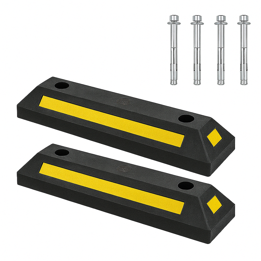 Ensemble de 2 butées de stationnement, 54 cm, avec bande réfléchissante – pour un marquage efficace des places de parking.
