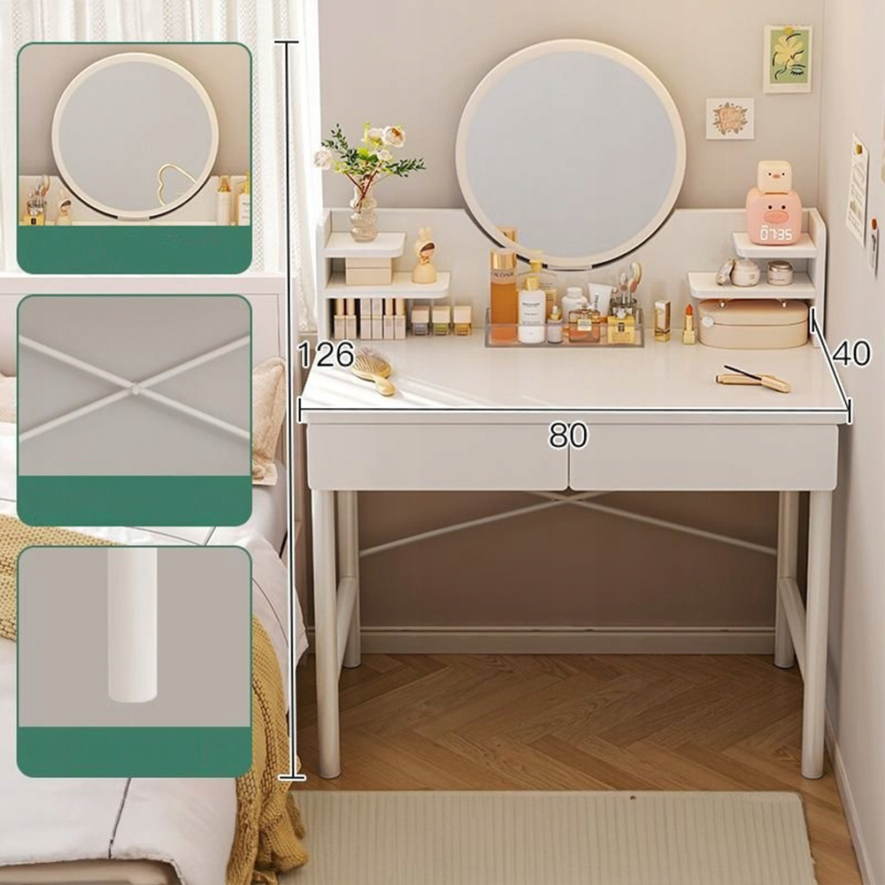 Coiffeuse blanche avec miroir 80 x 40 x 125,5 cm – Élégance et fonctionnalité pour la chambre à coucher