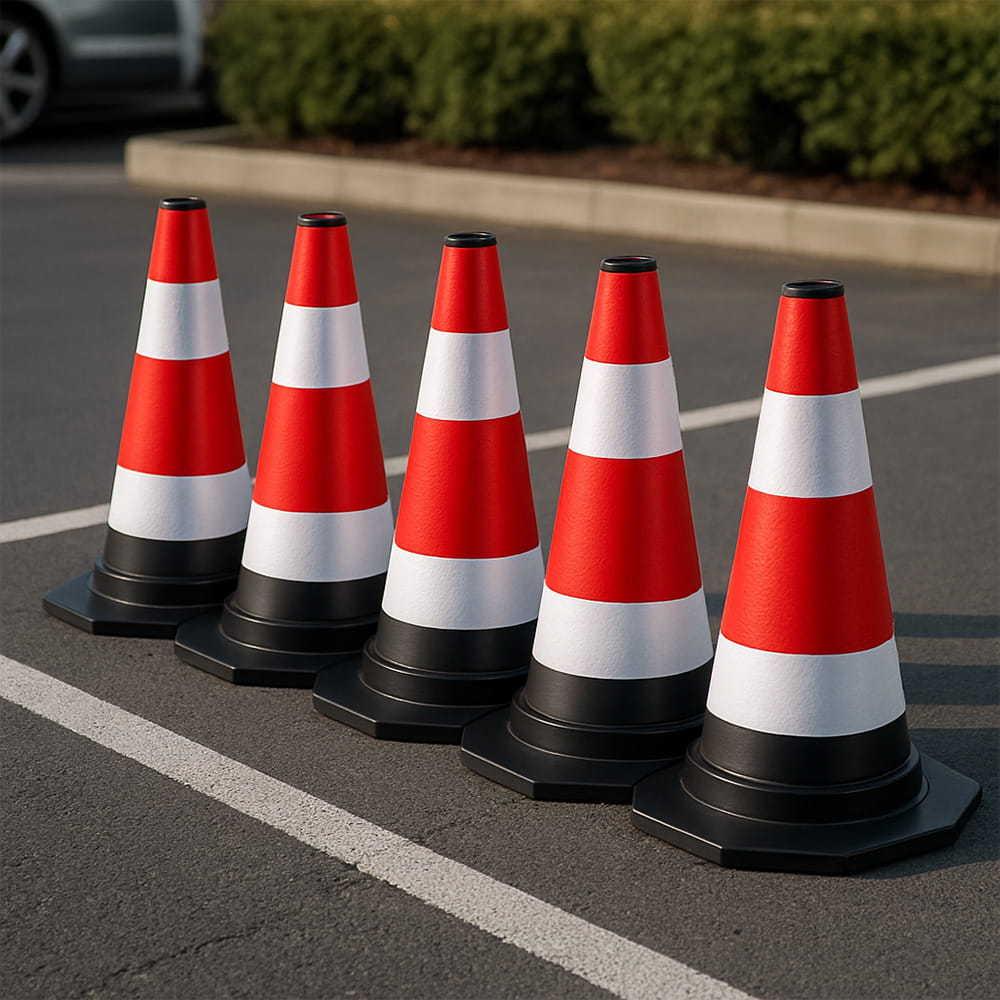Set de 10 cônes de signalisation flexibles de 60 cm avec bandes réfléchissantes – Pour une délimitation sécurisée sur la route et sur les chantiers.