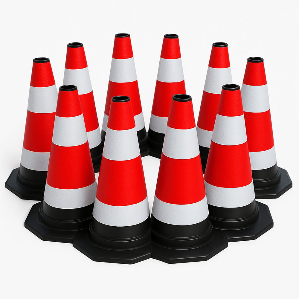 Set de 10 cônes de signalisation flexibles de 60 cm avec bandes réfléchissantes – Pour une délimitation sécurisée sur la route et sur les chantiers.