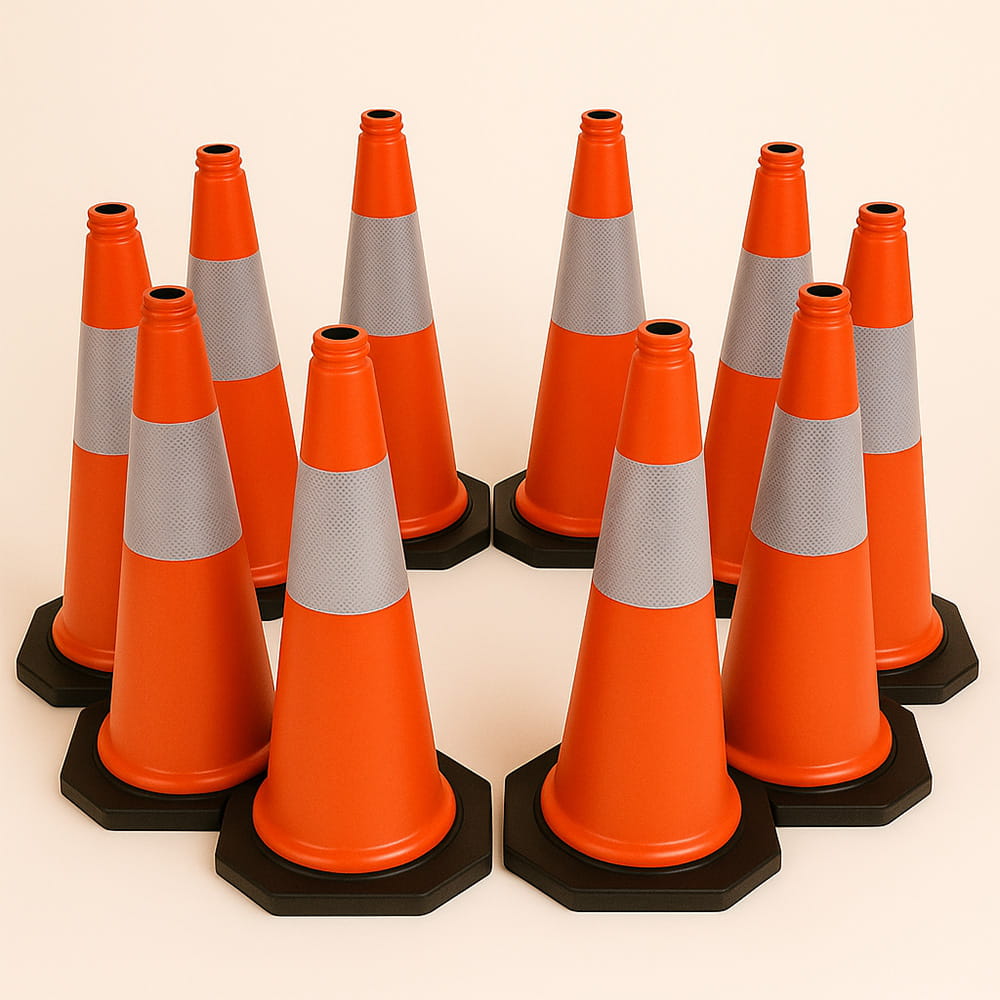 Lot de 10 cônes de signalisation – 75 cm, résistants aux intempéries, avec bande réfléchissante.