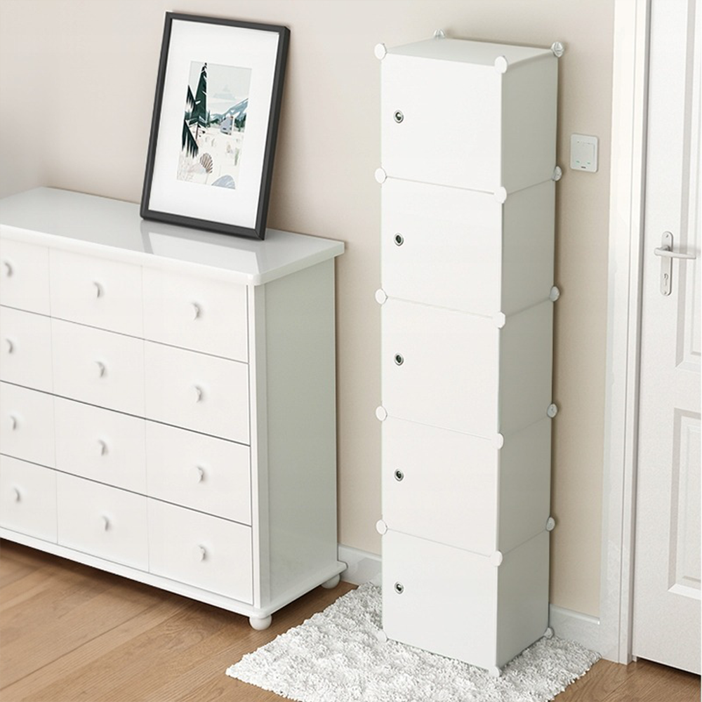 Armoire modulaire blanche avec 5 étagères – 185 x 39 x 37 cm, montage facile, design moderne.