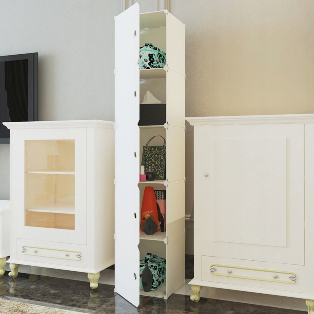 Armoire modulaire blanche avec 5 étagères – 185 x 39 x 37 cm, montage facile, design moderne.