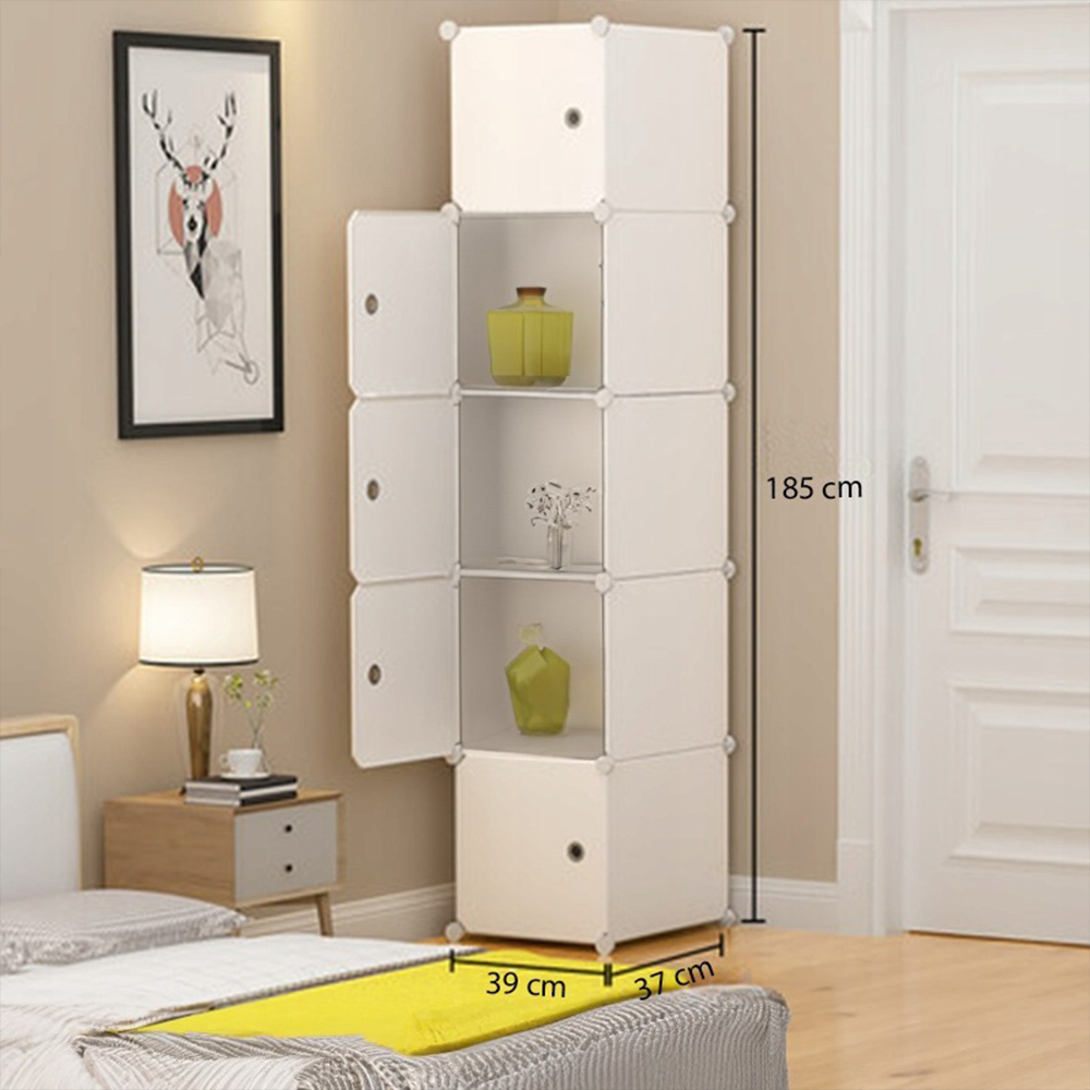 Armoire modulaire blanche avec 5 étagères – 185 x 39 x 37 cm, montage facile, design moderne.