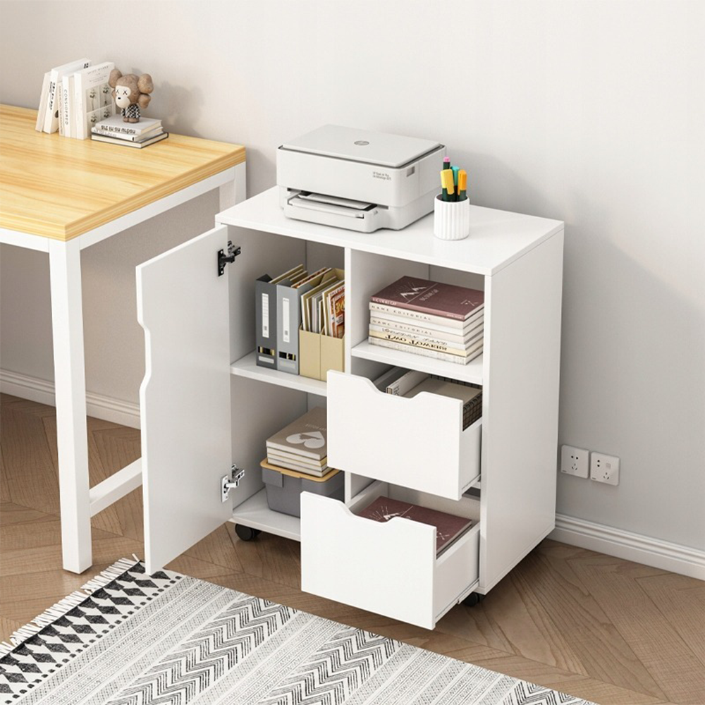 Table d’imprimante blanche – 60 x 70 x 35 cm – multifonctionnelle et moderne avec 3 étagères