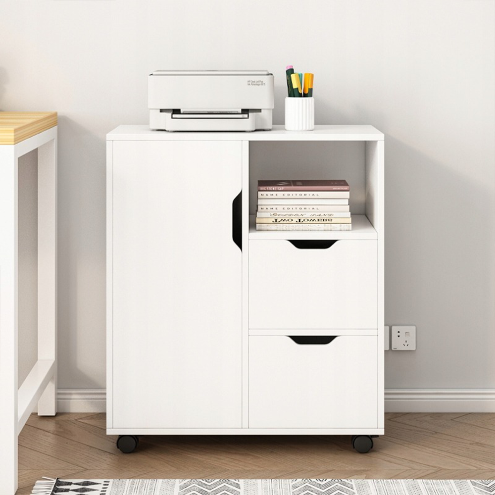 Table d’imprimante blanche – 60 x 70 x 35 cm – multifonctionnelle et moderne avec 3 étagères