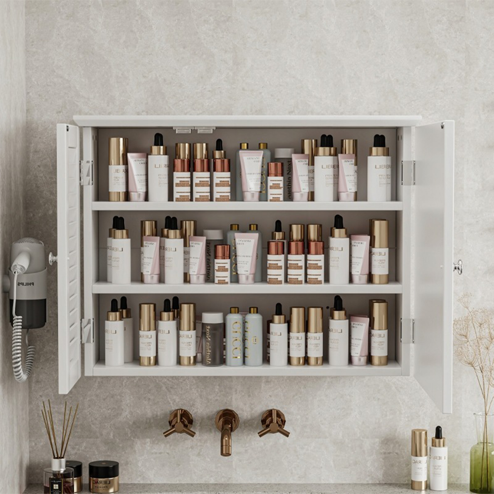 Armoire murale de salle de bain avec miroir 65 x 49 x 15 cm – Blanc, avec étagères intérieures