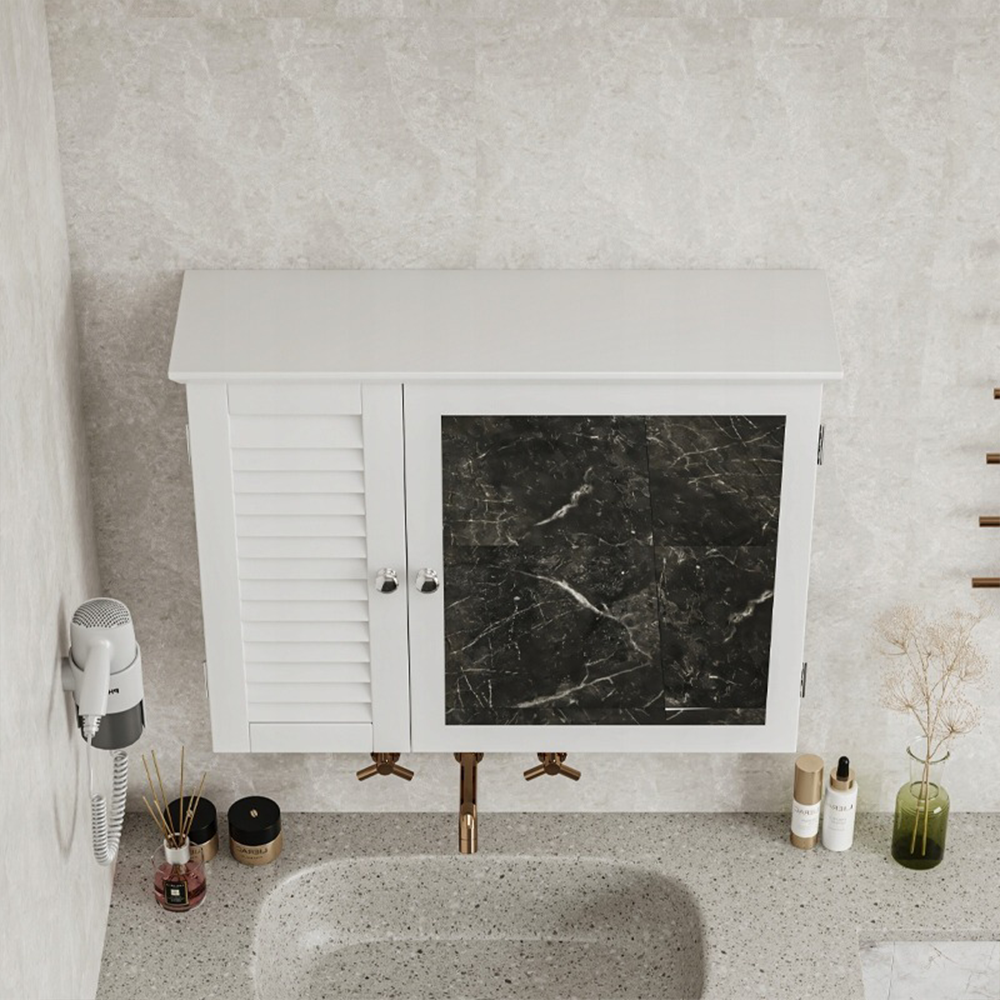 Armoire murale de salle de bain avec miroir 65 x 49 x 15 cm – Blanc, avec étagères intérieures