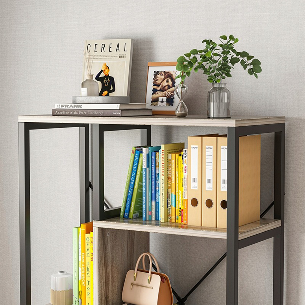 Bibliothèque de style industriel avec 8 étagères – 132 x 74 x 35 cm | Noir & Marron | Design loft moderne