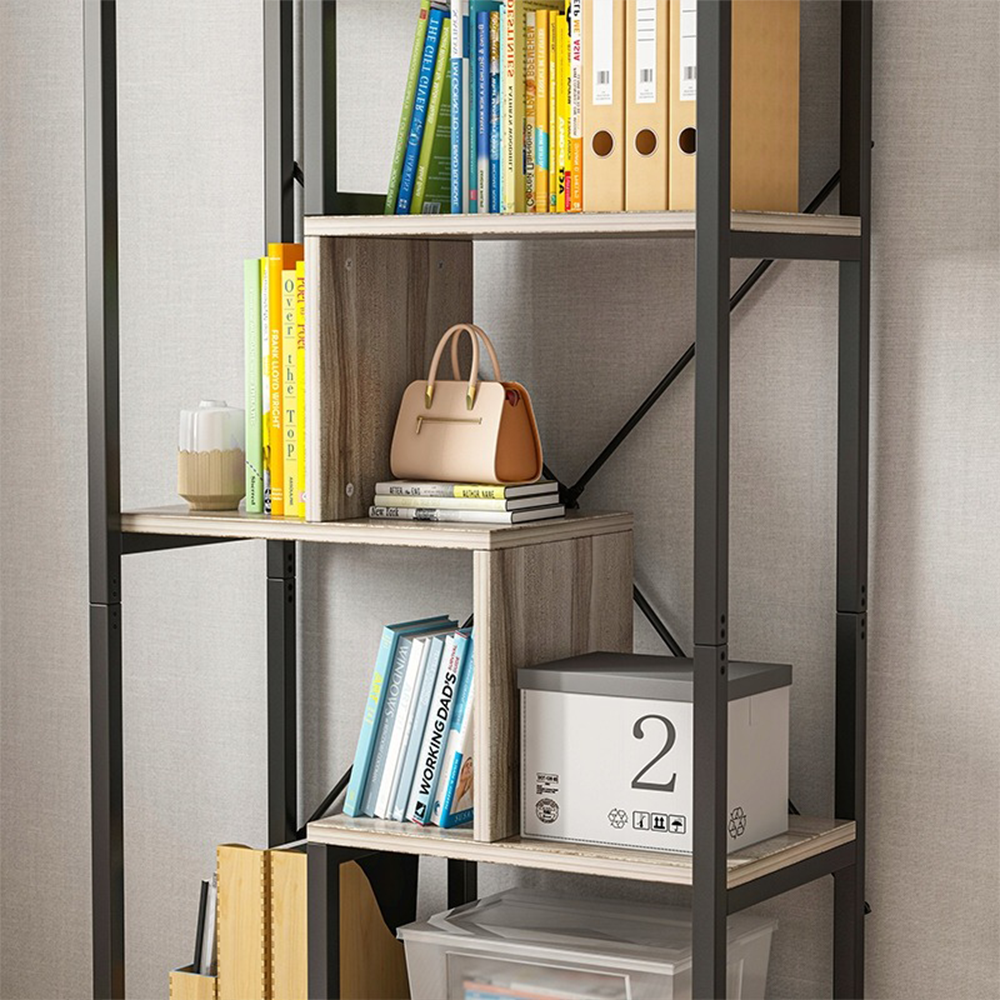 Bibliothèque de style industriel avec 8 étagères – 132 x 74 x 35 cm | Noir & Marron | Design loft moderne