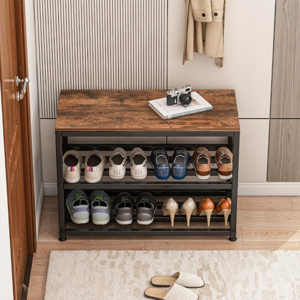 Banc à chaussures 62x50x30 cm – Design rétro en bois de style industriel