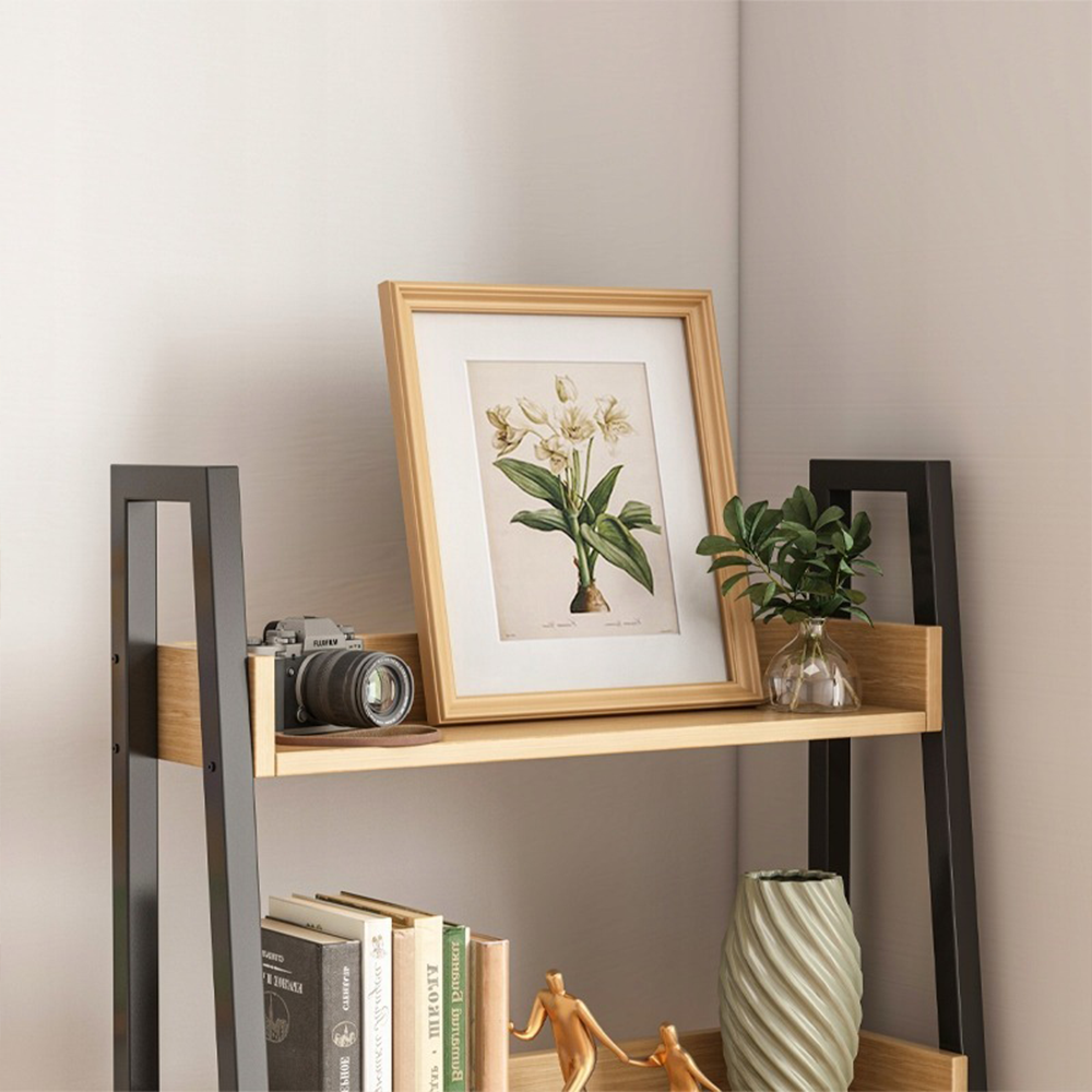 Étagère en escalier 158 x 63 x 30 cm – Style loft en chêne clair et noir avec 5 étagères