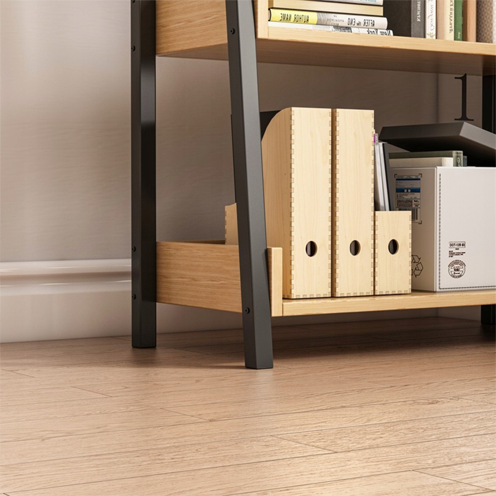 Étagère en escalier 158 x 63 x 30 cm – Style loft en chêne clair et noir avec 5 étagères