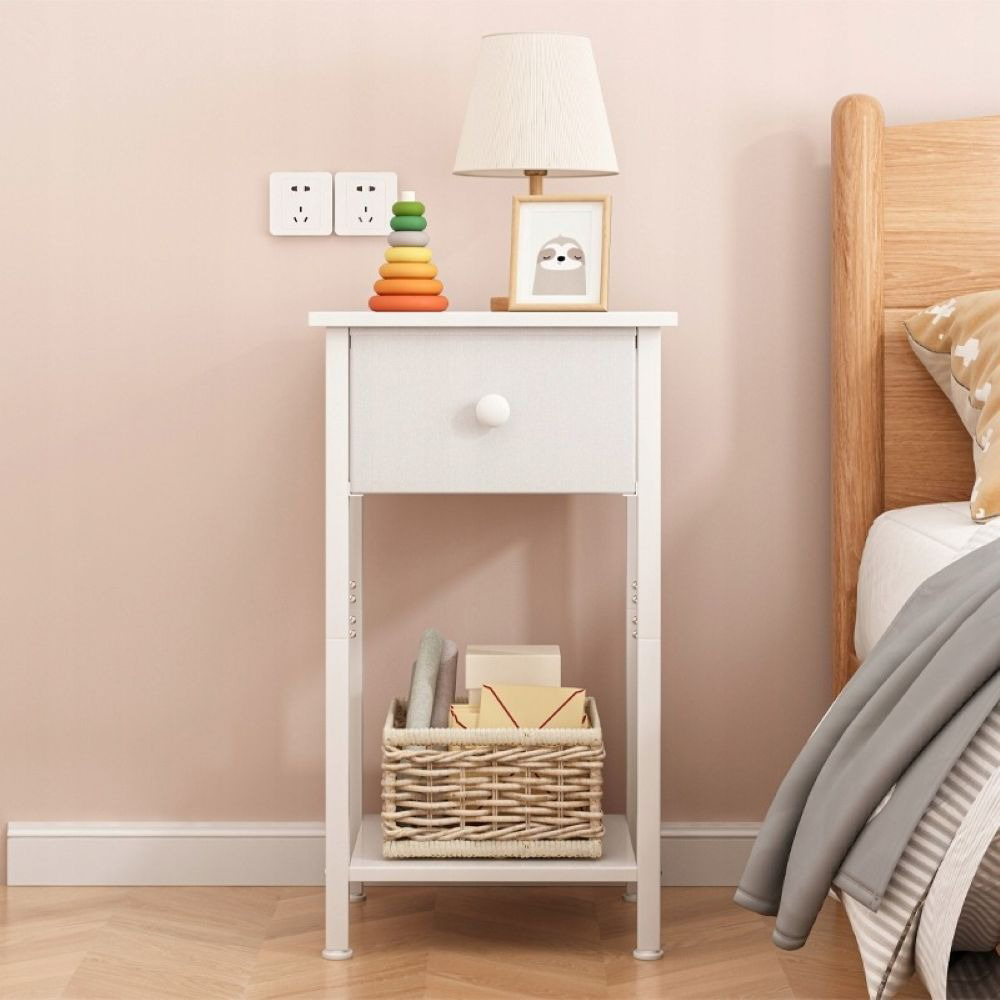 Table de chevet blanche 38x61x28 cm – Style scandinave avec tiroir et étagère, en MDF