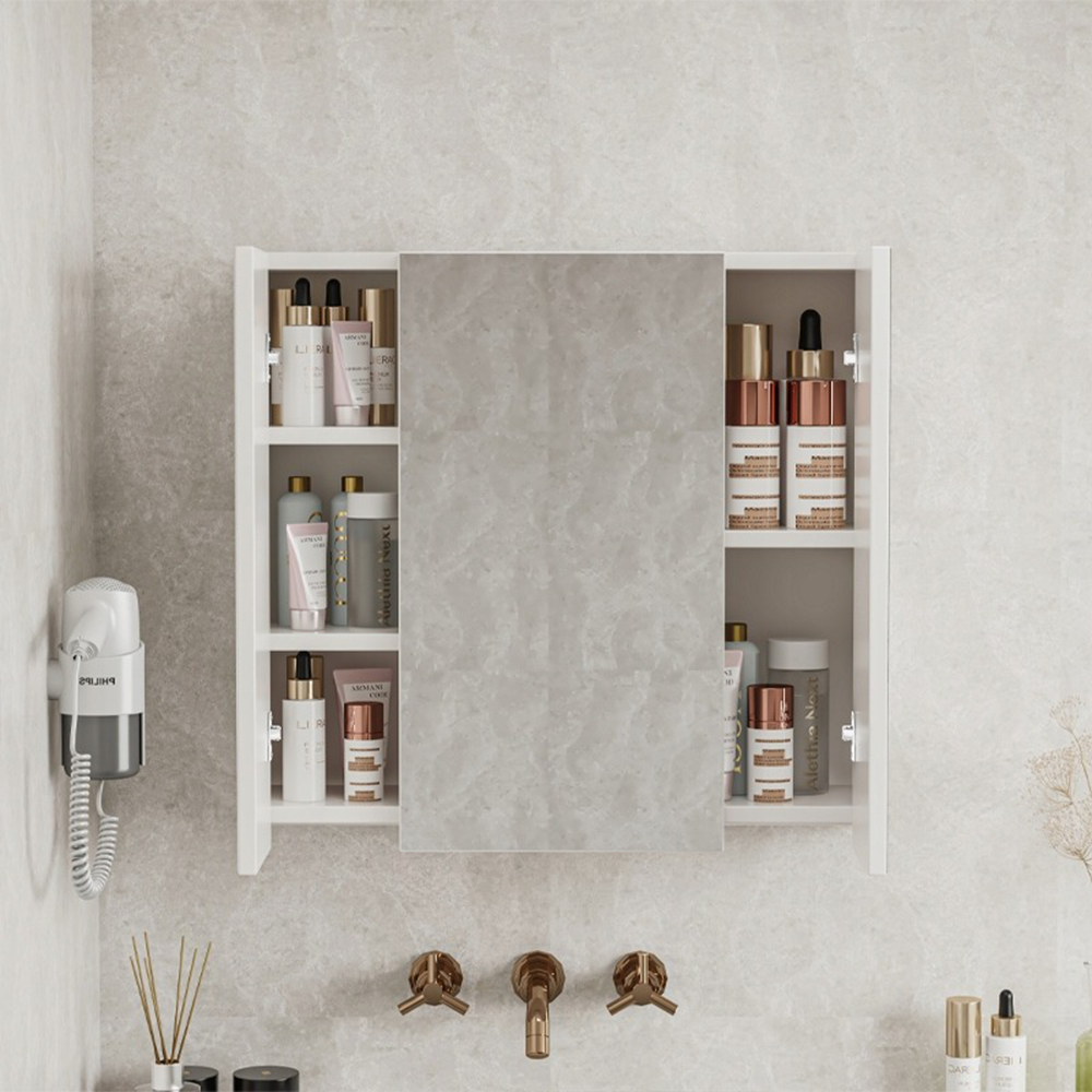 Armoire de salle de bain murale avec triple miroir, 60 cm – design moderne et fonctionnel, blanc.