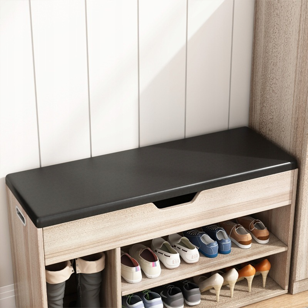Banc d’entrée avec espace de rangement, chêne clair, 80x30x44 cm – Assise rembourrée, structure en MDF