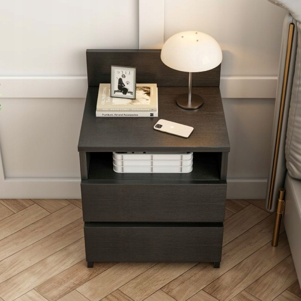 Table de chevet noire 40 x 32 x 59 cm avec 2 tiroirs – design moderne, idéale pour la chambre à coucher