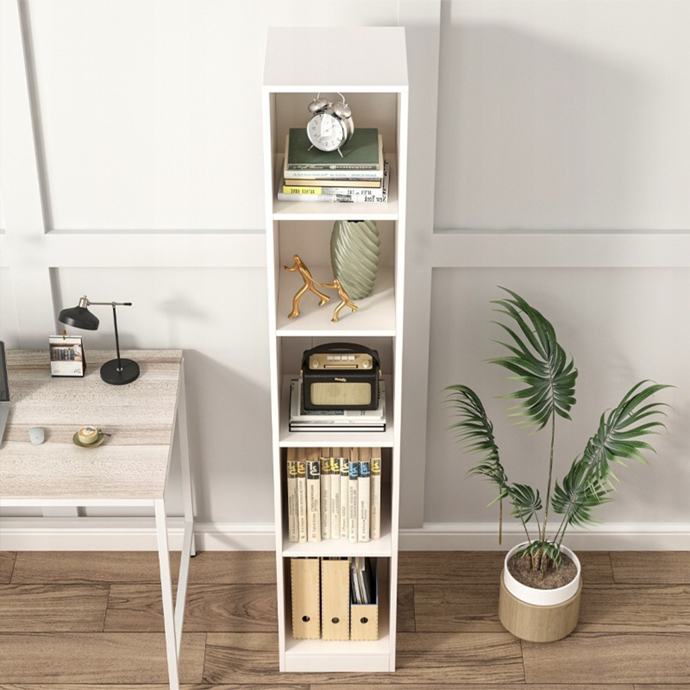 Bibliothèque haute blanche – 182×25×30 cm – Étagère de rangement pour salon ou bureau