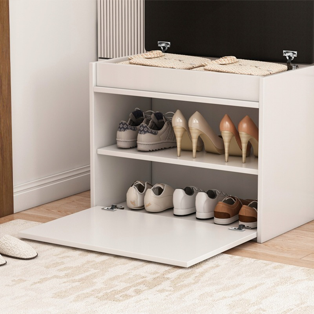 Meuble à chaussures blanc avec banc – 60 × 49 × 35 cm – Banc avec espace de rangement