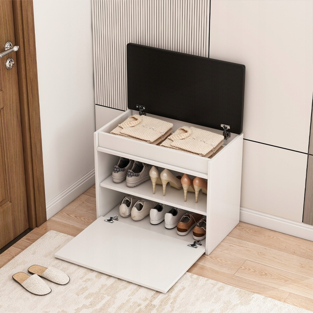 Meuble à chaussures blanc avec banc – 60 × 49 × 35 cm – Banc avec espace de rangement