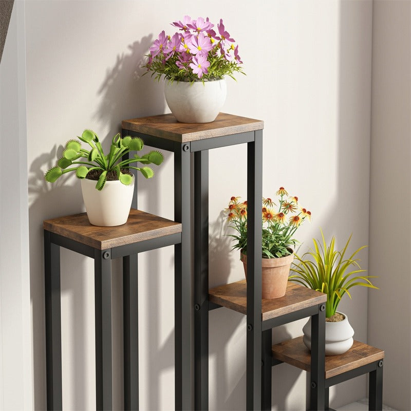 Étagère à plantes à 4 niveaux – Support rustique pour fleurs et pots de fleurs