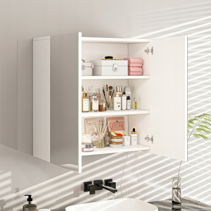 Armoire de salle de bains murale avec miroir – 60x60x22 cm, à 2 portes, blanche, design moderne