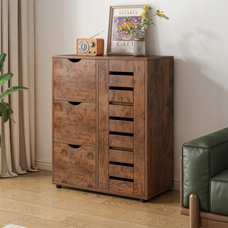 Commode rustique avec 4 tiroirs et espace de rangement derrière une porte à lamelles – 80 x 40 x 100 cm