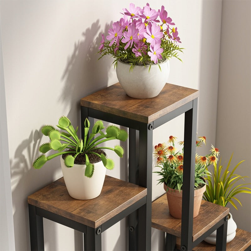 Étagère à plantes à 4 niveaux – Support rustique pour fleurs et pots de fleurs