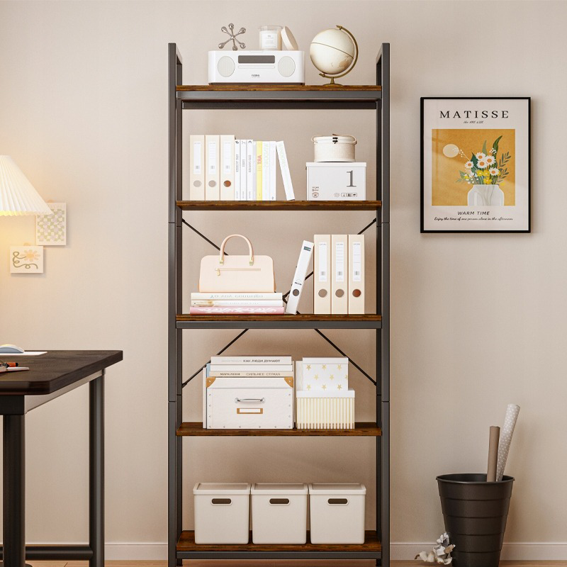 Bibliothèque industrielle style loft – 66 × 30 × 153 cm, MDF aspect rustique et structure en métal.