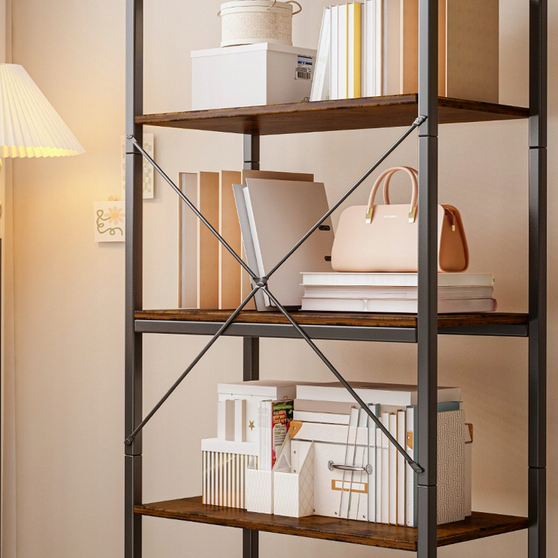 Bibliothèque industrielle style loft – 66 × 30 × 153 cm, MDF aspect rustique et structure en métal.