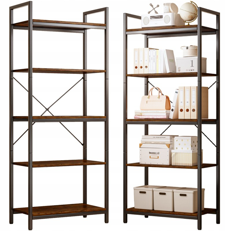 Bibliothèque industrielle style loft – 66 × 30 × 153 cm, MDF aspect rustique et structure en métal.