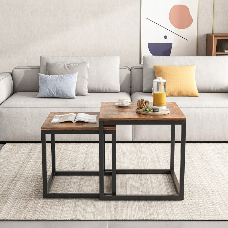 Ensemble de tables basses 2 en 1 – tables pliables carrées de style loft pour le salon.