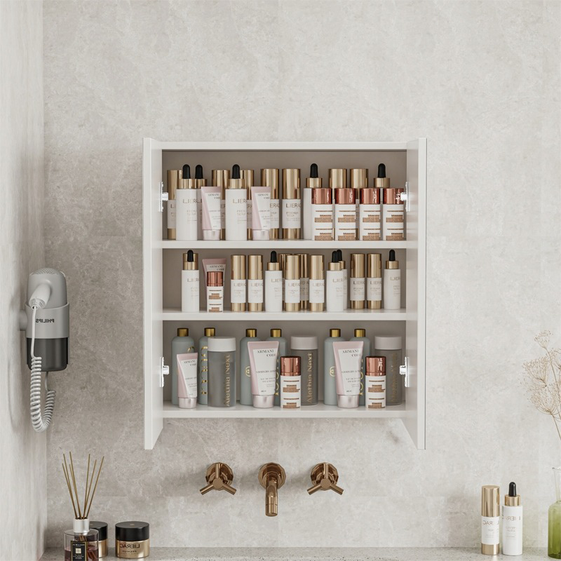 Armoire de salle de bains murale avec miroir – 60x60x22 cm, à 2 portes, blanche, design moderne