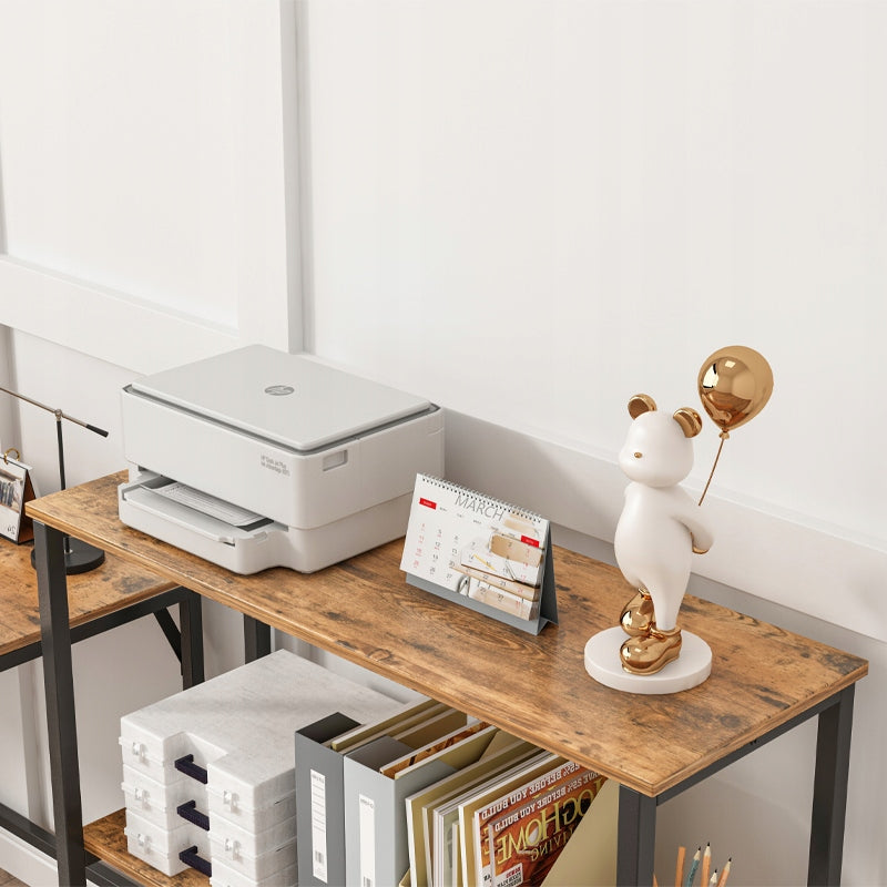 Étagère industrielle en bois style loft de bureau – 2 étagères – console brun rustique